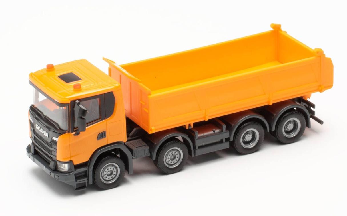 Produktbild Herpa 316996 1:87 Scania XT17 Meiler 4-achsiger Dreiseitenkipper, orange 2 von 5
