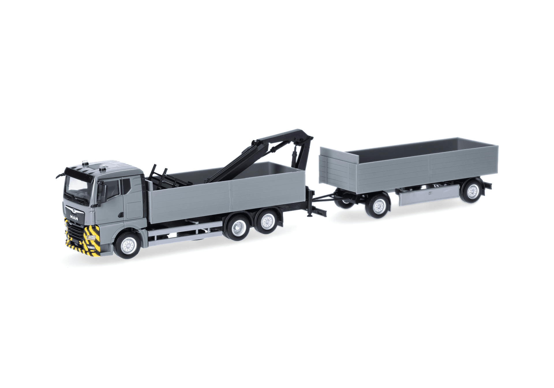 Herpa 320825 MAN TGX GN Pritschen-Hängerzug mit Ladekran grau-gelb 1:87