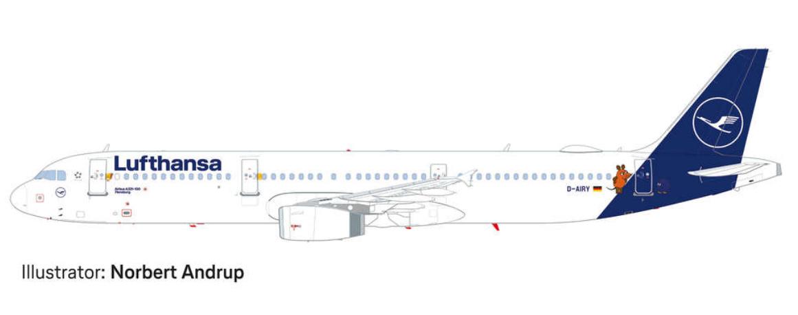 Herpa 612432 Snap-Fit - Lufthansa Airbus A321"Die Maus"