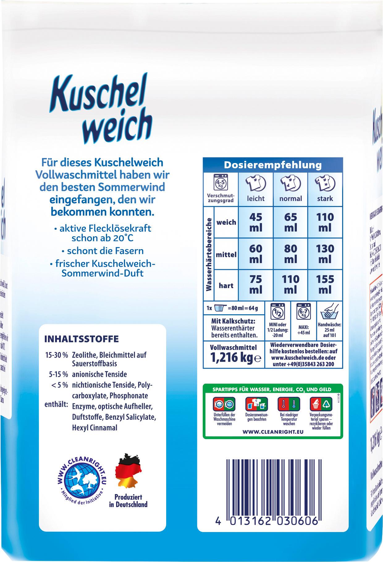Produktbild Kuschelweich Vollwaschmittel Pulver Sommerwind 19 WL 2 von 2