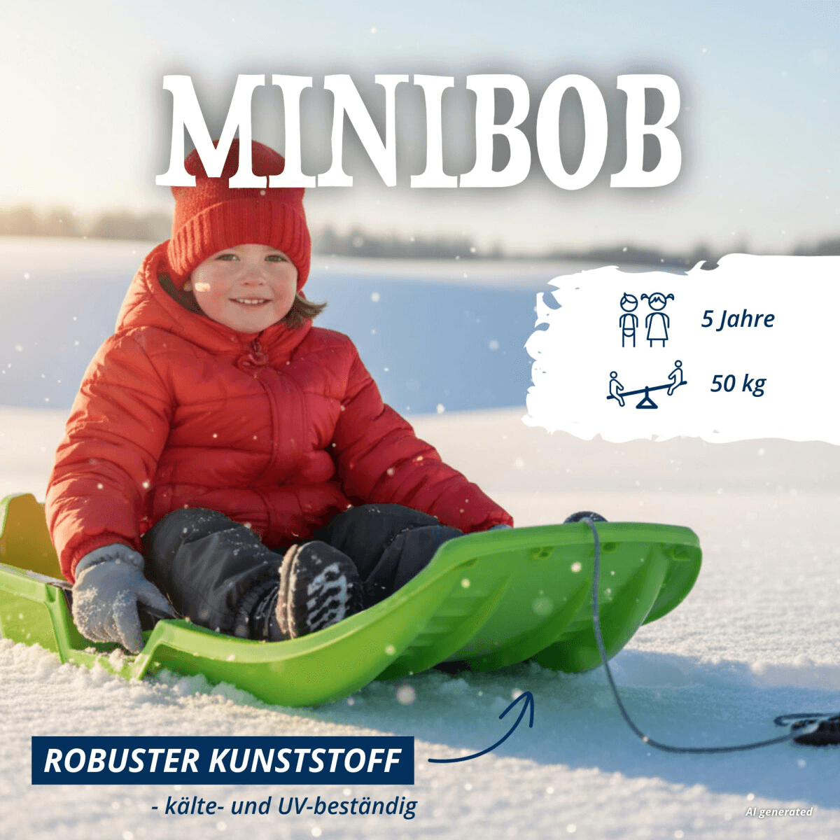 KHW Minibob Anthrazit – Kinderschlitten mit Brems- und Lenkfunktion ab 5 Jahren