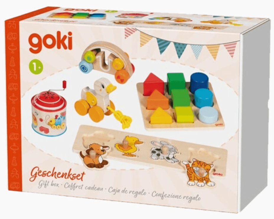 Goki Motorik Geschenkset Holz 5-teilig – Motorikspielzeug ab 1 Jahr, Lernspielzeug für Babys & Kleinkinder