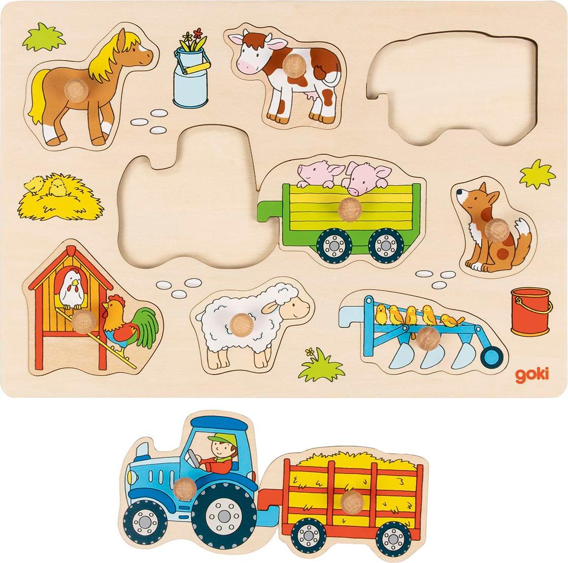 Produktbild Goki Steckpuzzle Traktor mit Anhängern  57468 2 von 2