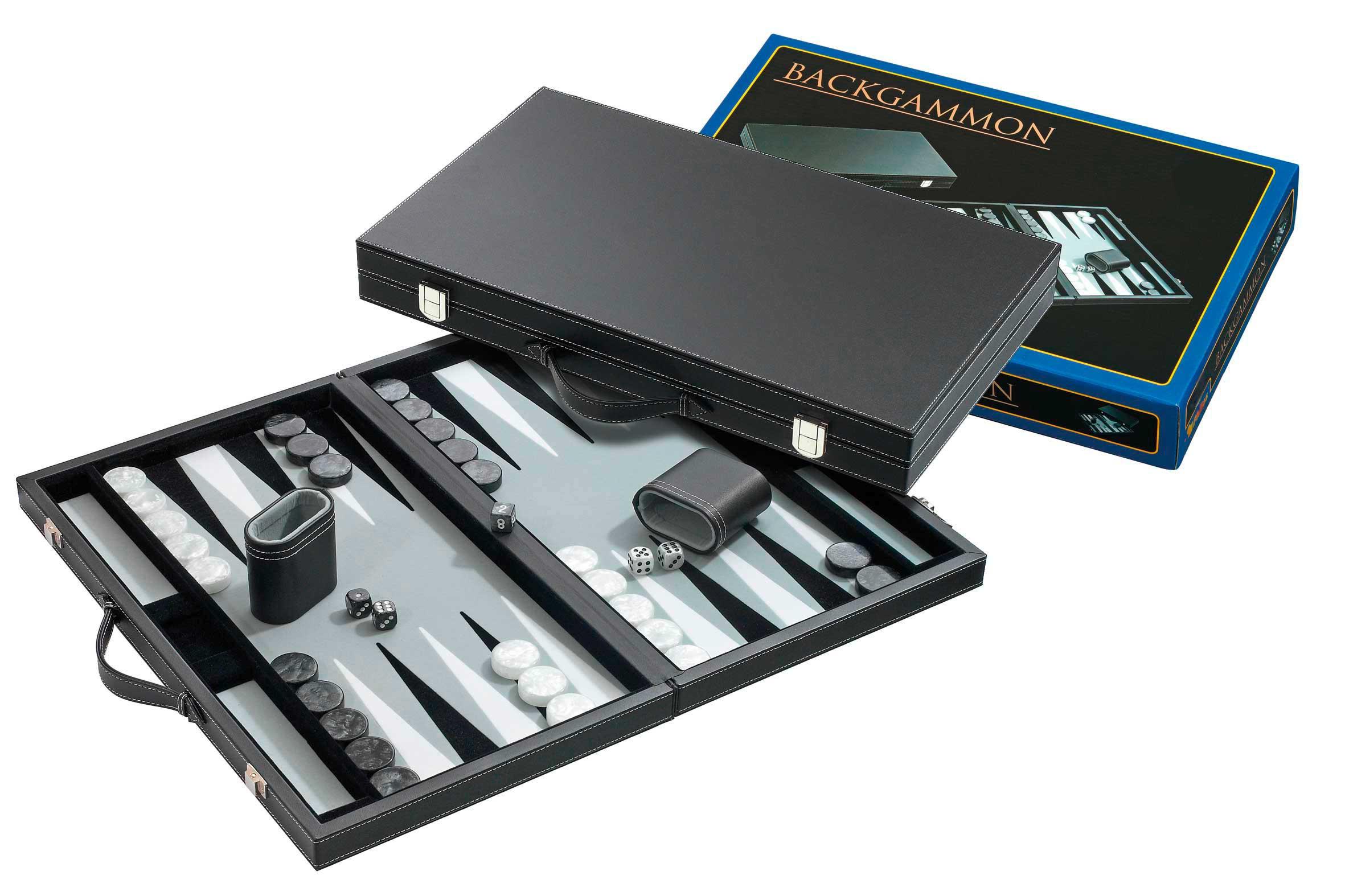 Philos-Spiele Backgammon grau, medium, Kunstleder 1731