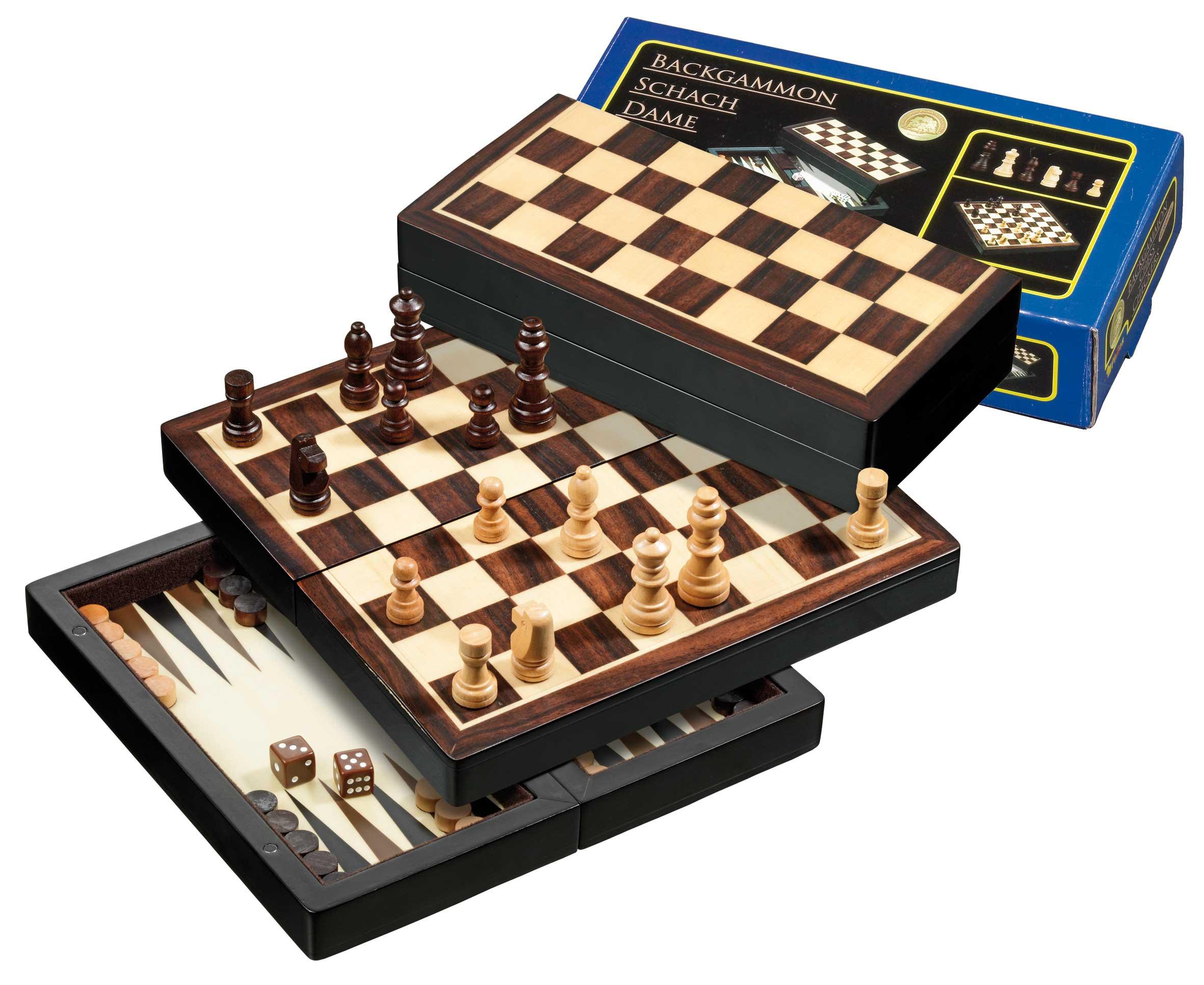 Philos-Spiele Reise-Schach-Backgammon-Dame-Set, magnetisch, Feld 22 mm 2507