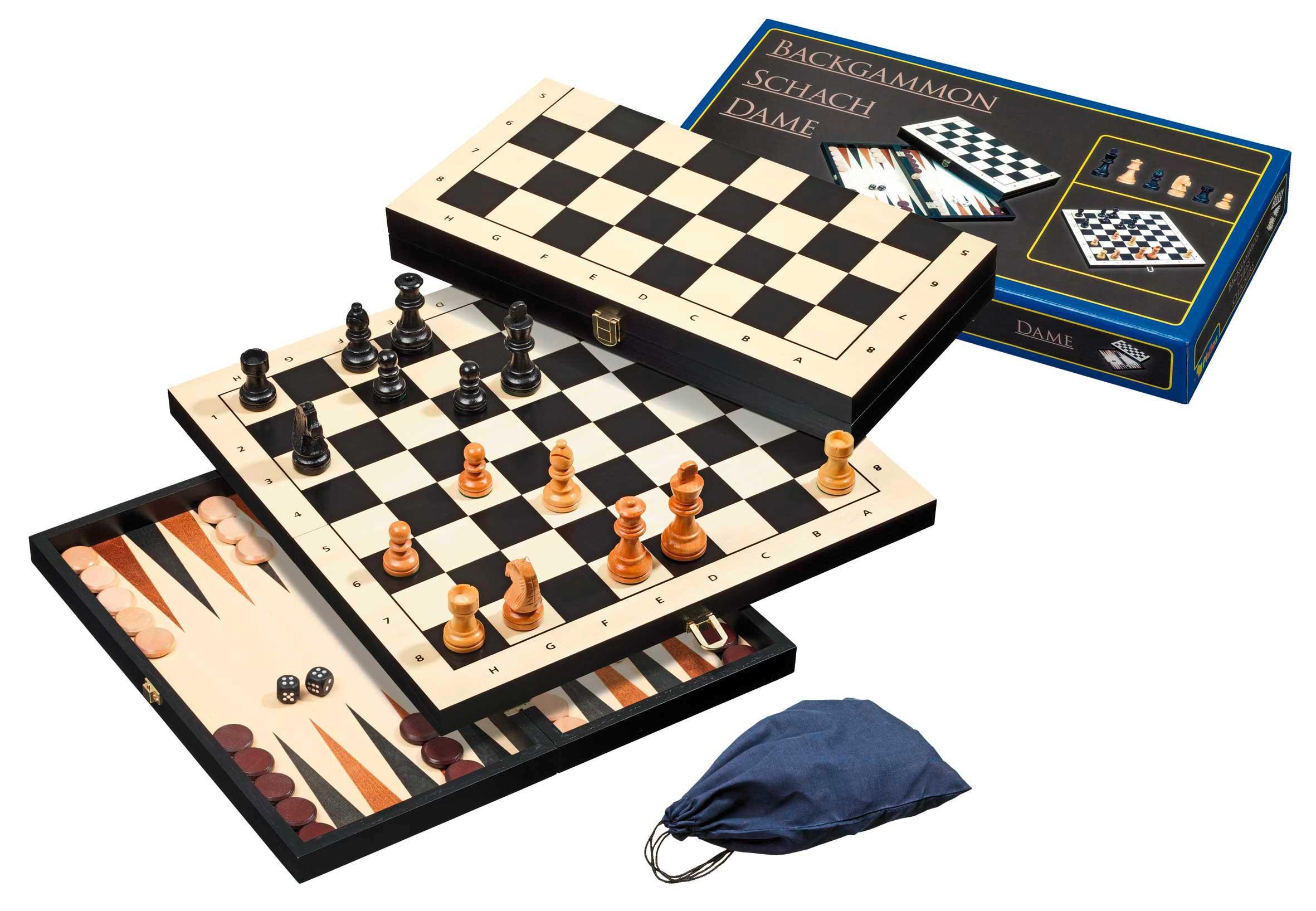 Philos-Spiele Schach-Backgammon-Dame-Set, Feld 44 mm 2514