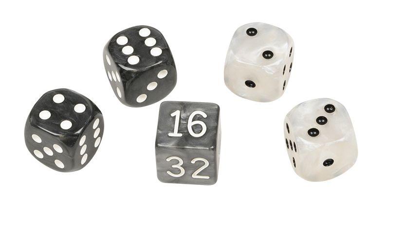 Philos-Spiele Würfel-Set für Backgammon, Kunststoff, schwarz weiß, 16 mm, 4 Würfel, 1 Doppler