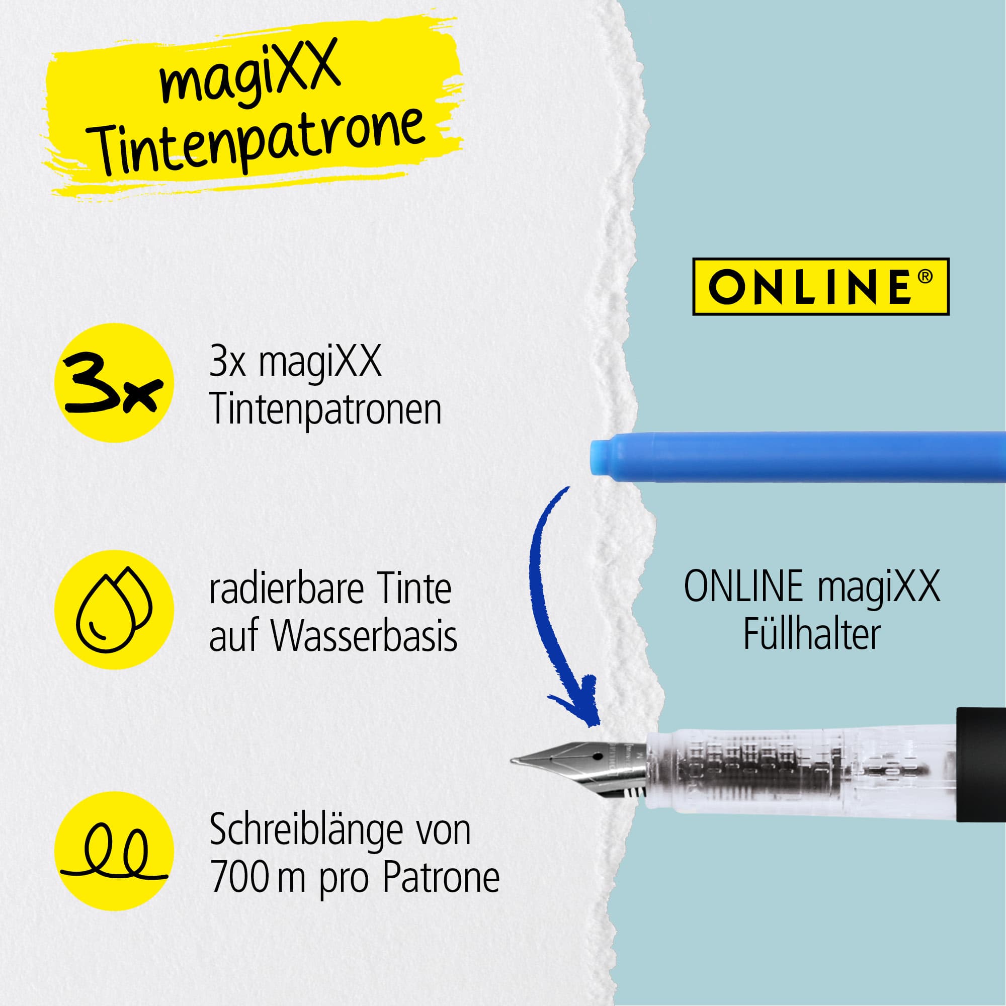Produktbild ONLINE TINTE  MAGIXX,radierbar BLAU für Füller 2 von 2
