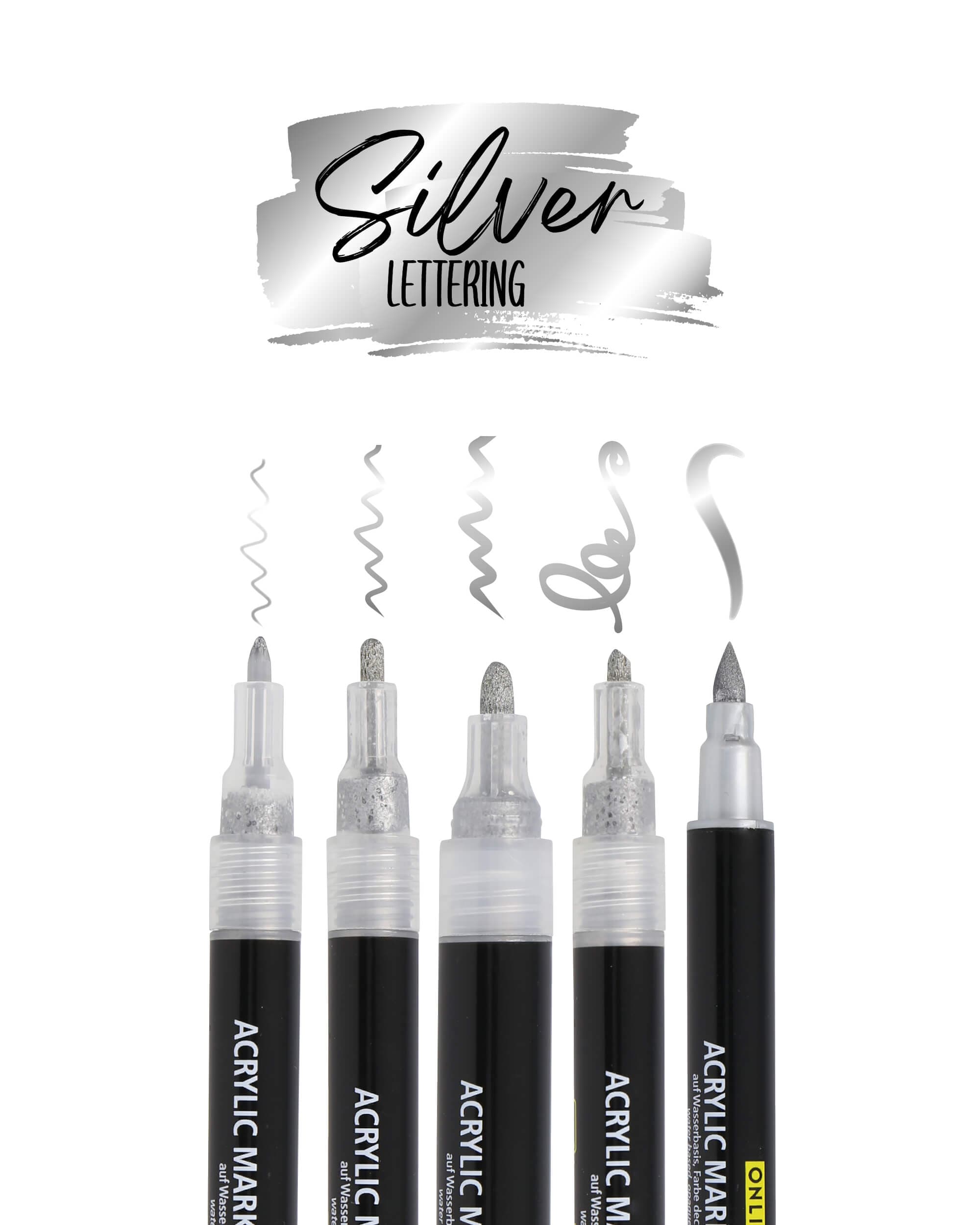 ONLINE Silver Lettering-Set Acrylmarker Etui