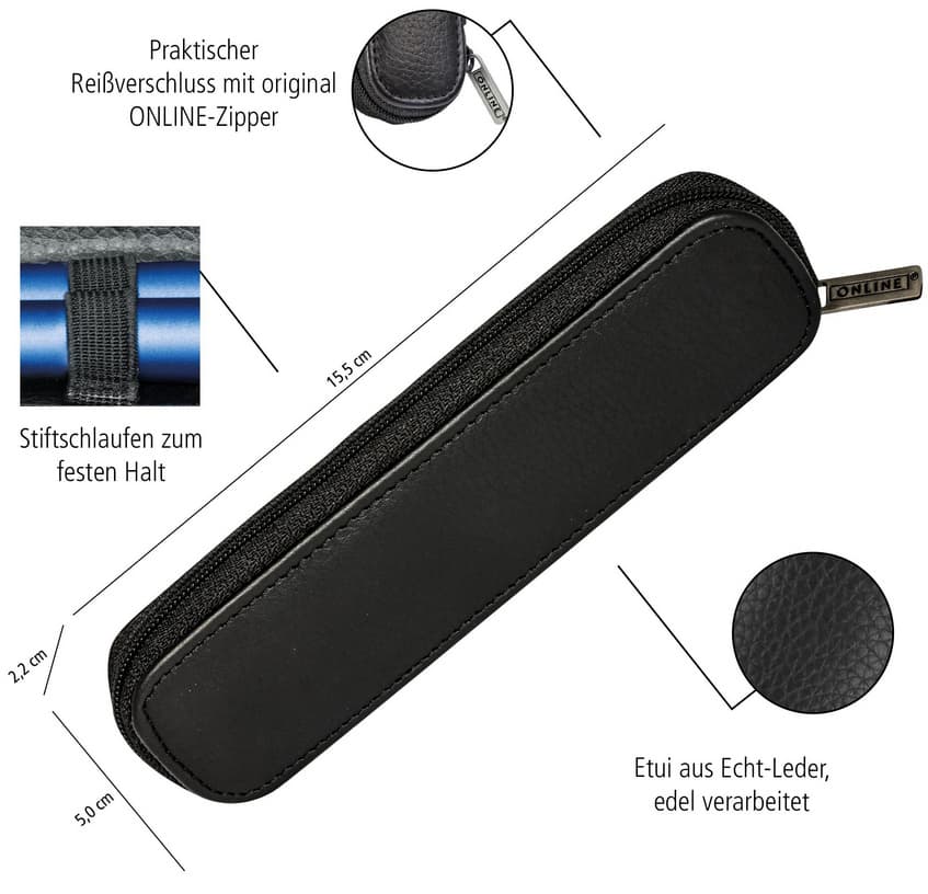 Produktbild ONLINE Lederetui Zipper schwarz für 2 Stifte 4 von 4