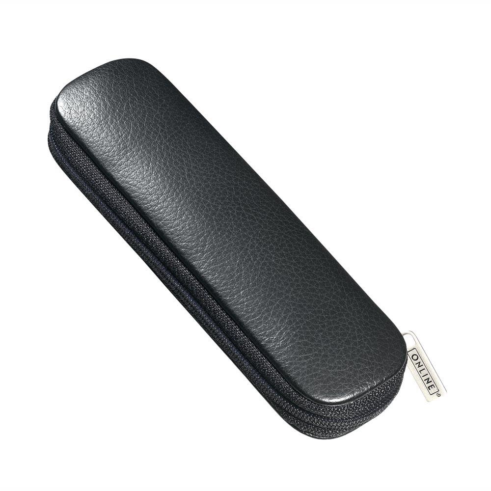 ONLINE Lederetui Zipper schwarz für 2 Stifte