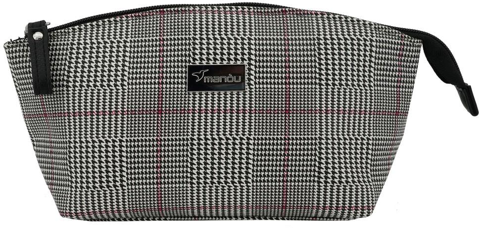 Schminktasche  mit Glencheck-Muster schwarz/weiß/lila
