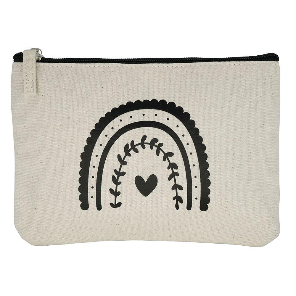 Soapland manóu Kosmetiktasche natur beige/schwarz mit Regenbogen-Motiv