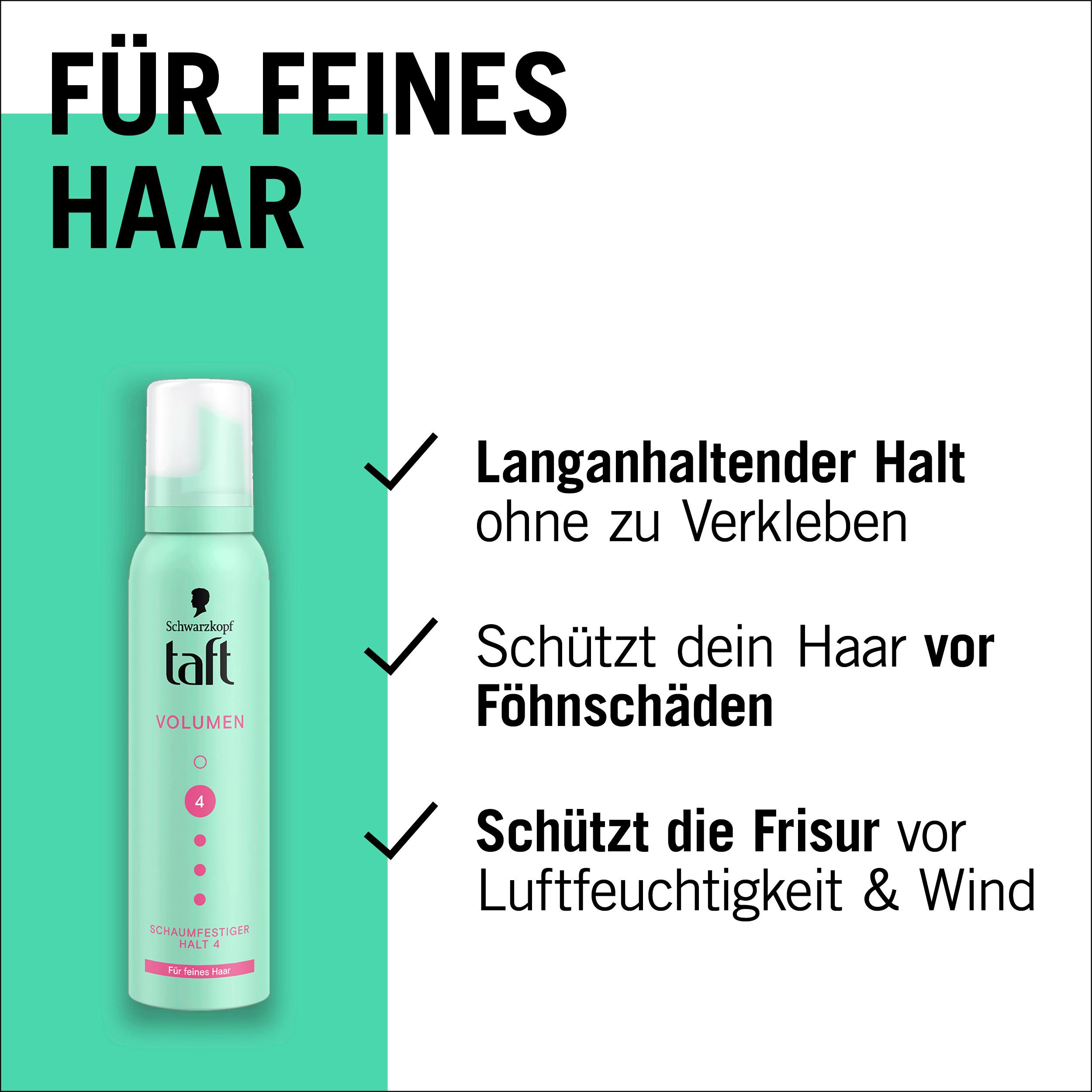 Produktbild taft Schaumfestiger Volumen feines Haar 150ml Haltegrad 4 - starker Halt 5 von 7