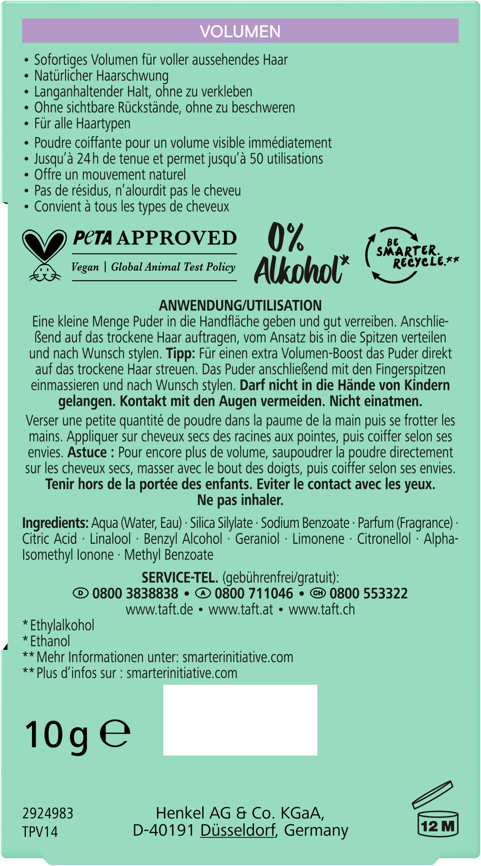 Produktbild taft Volumen Puder 10 g Haltegrad 3 - mittlerer Halt 2 von 7