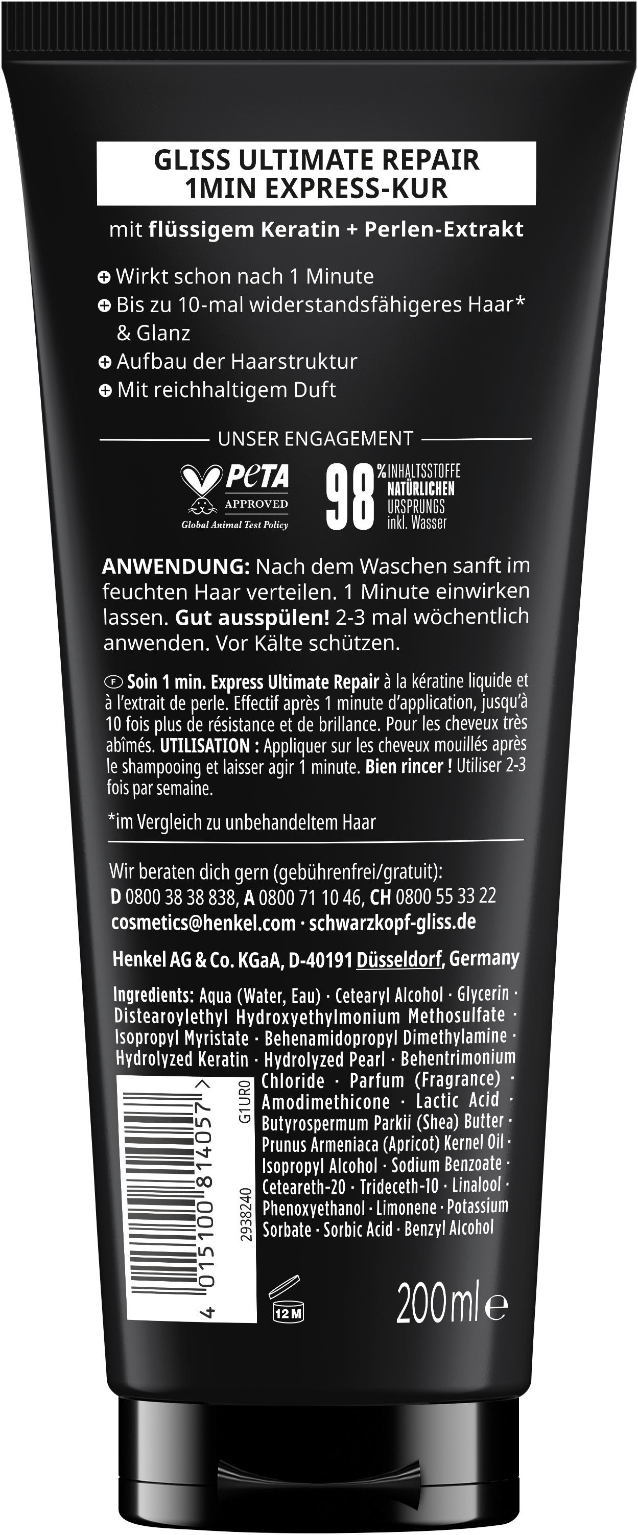 Produktbild SCHWARZKOPF GLISS KUR 1-Minute Express Kur Ultimate Repair 200ml 2 von 9