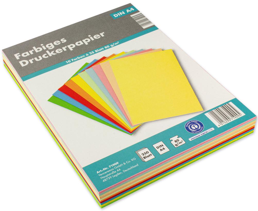 Farbiges Druckerpapier A4 10 Farben - 250 Blatt sortiert