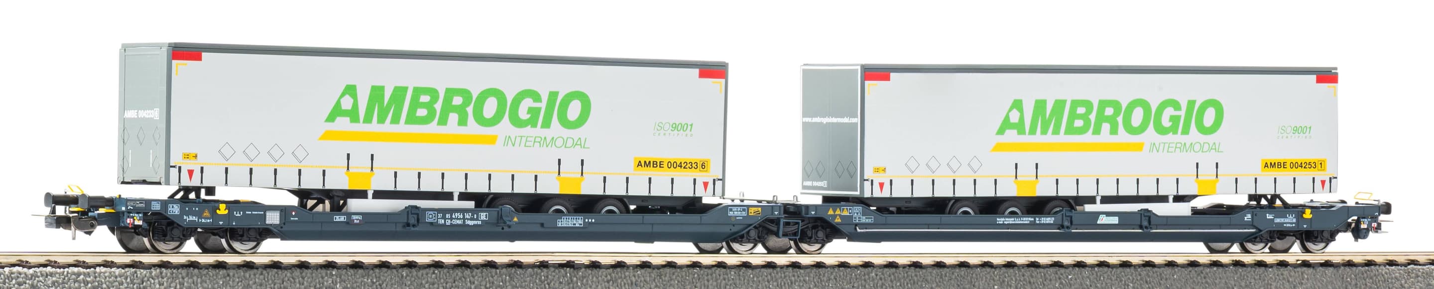 PIKO H0 Taschenwagen T3000e Cemat mit 2 Ambrogio-Trailern Epoche VI, Art. 24635