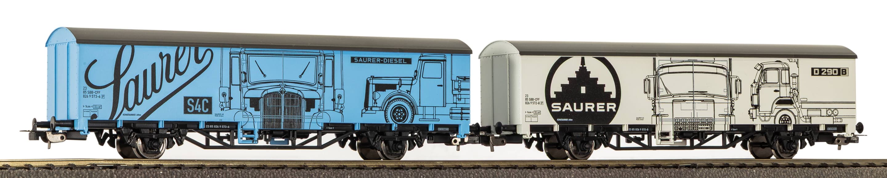 PIKO H0 2er-Set gedeckte Güterwagen Saurer SBB Epoche V 27747