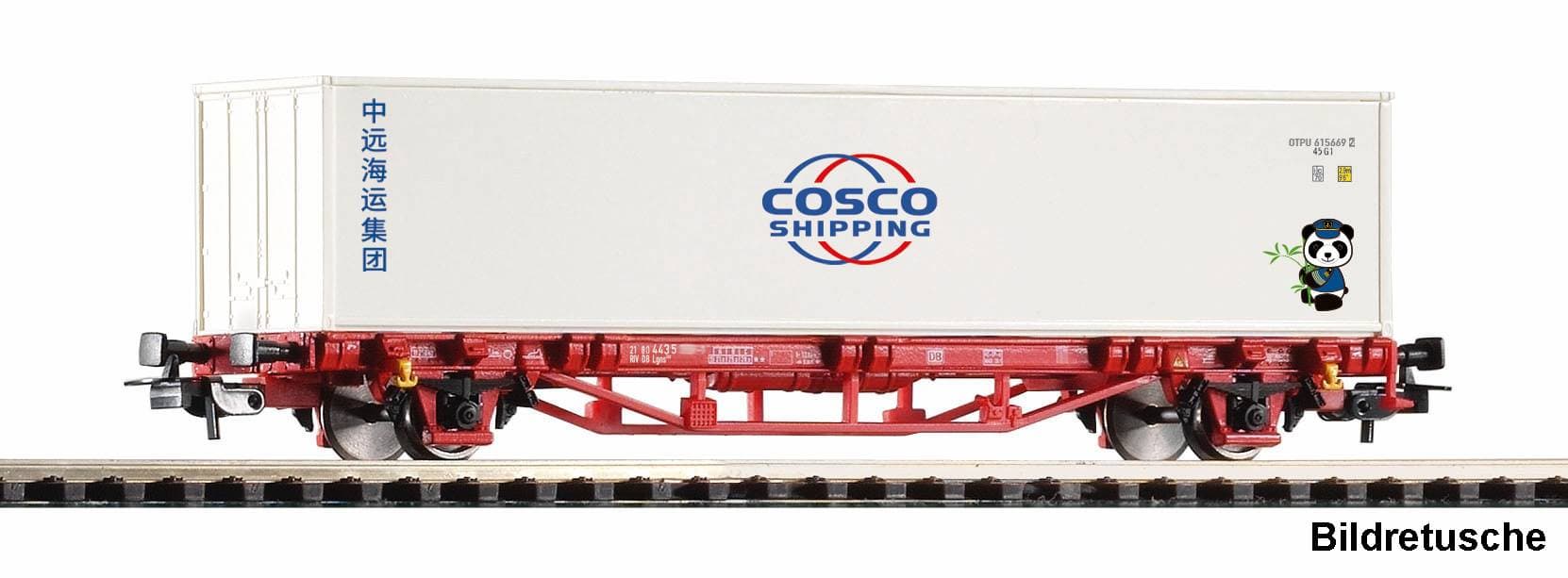 PIKO H0 Containertragwagen Lgs DB AG Epoche VI mit 40-Fuß-Cosco-Panda-Container, 27749