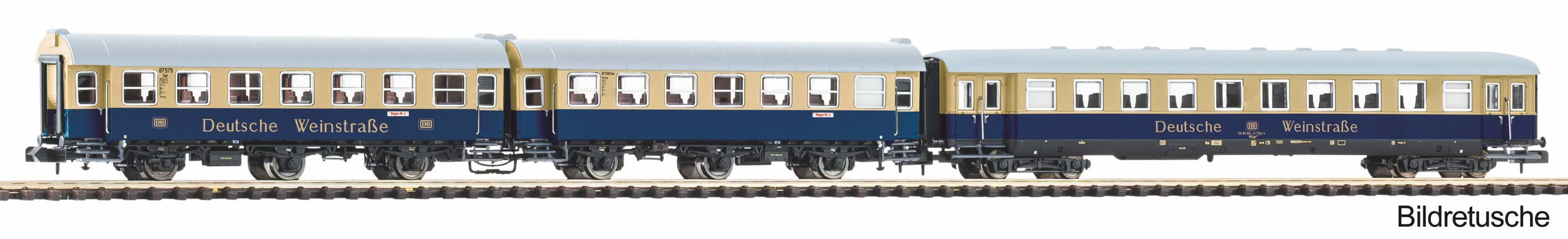 PIKO N 3er-Wagenset Weinstraße DB Epoche IV, 2 Umbauwagen + Schürzeneilzugwagen, 40630