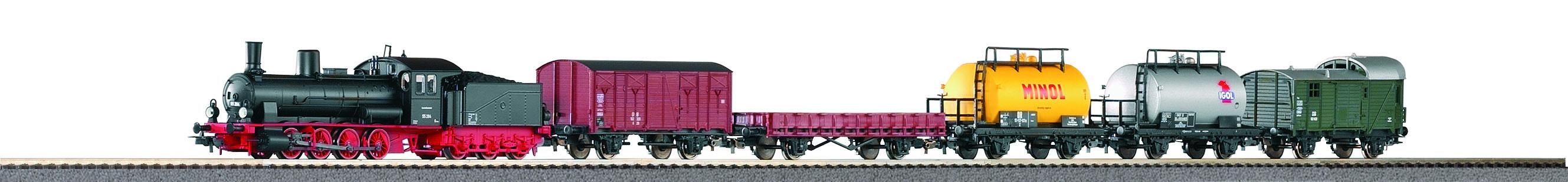PIKO H0 57123 - Start-Set mit Bettung Güterzug Dampflok G7 mit 5 Güterwagen