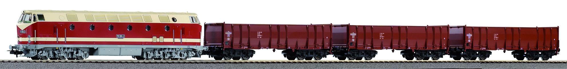 PIKO H0 57138 - Start-Set mit Bettung BR 119 + 3 Hochbordwagen