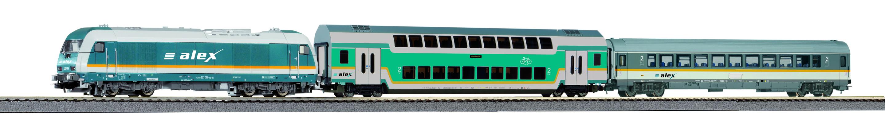 PIKO H0 57139 - Start-Set mit Bettung Herkules"Alex"mit 2 Personenwagen