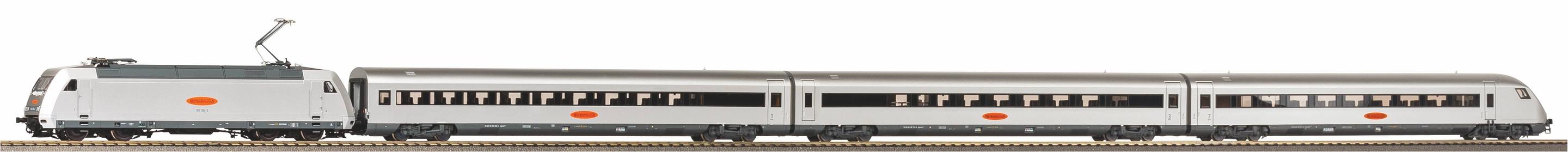 PIKO 58151 H0 Gleichstrom Sound-Zugset 4tlg. Metropolitan BR 101 mit Personenwagen und Steuerwagen DB AG V, inkl. PIKO Sound
