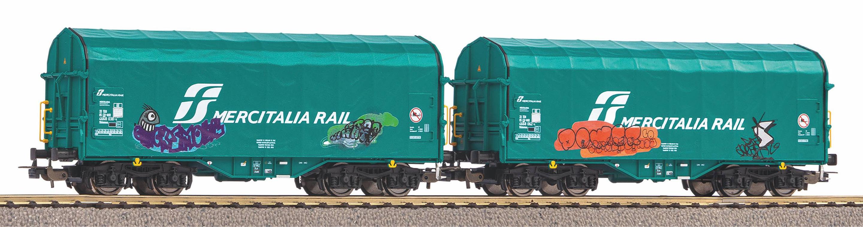 PIKO H0 58255 - 2er Set Schiebeplanenwagen Shimmns mit Graffiti FS VI
