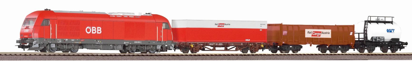 PIKO H0 97948 - Start-Set mit Bettung Herkules ÖBB mit 3 Güterwagen