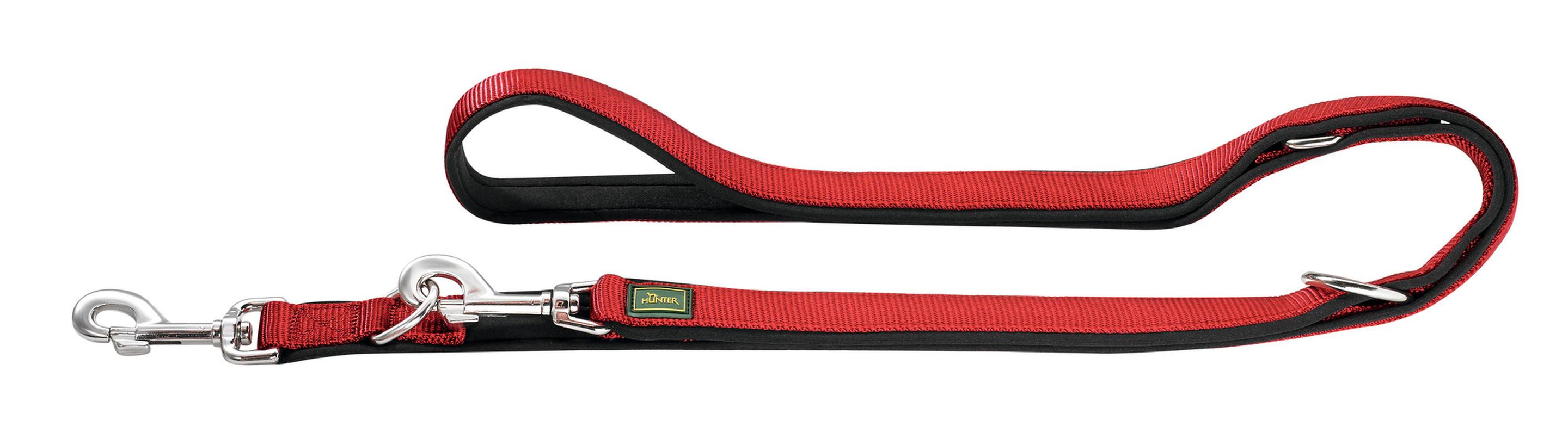 Hunter Verstellbare Führleine Neopren, Maße: 10 mm / 200 cm, Farbe: rot / schwarz