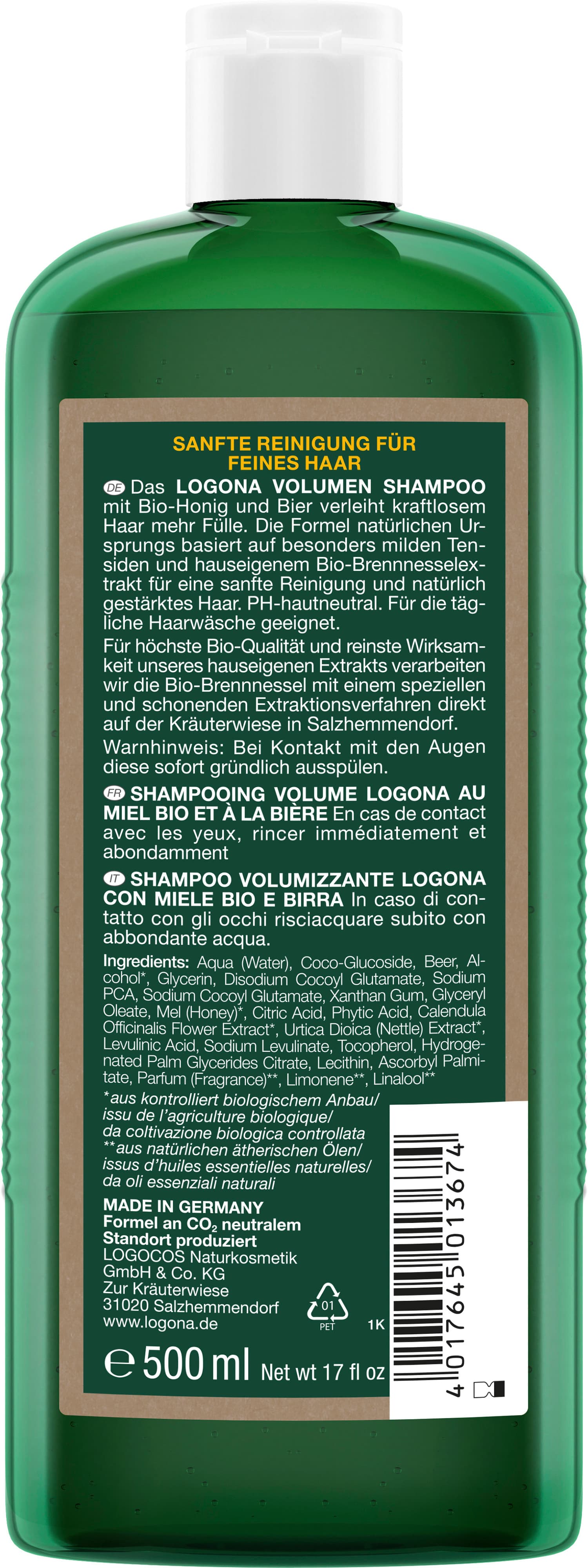 Produktbild LOGONA Volumen Shampoo Bier & Bio Honig 2 von 2