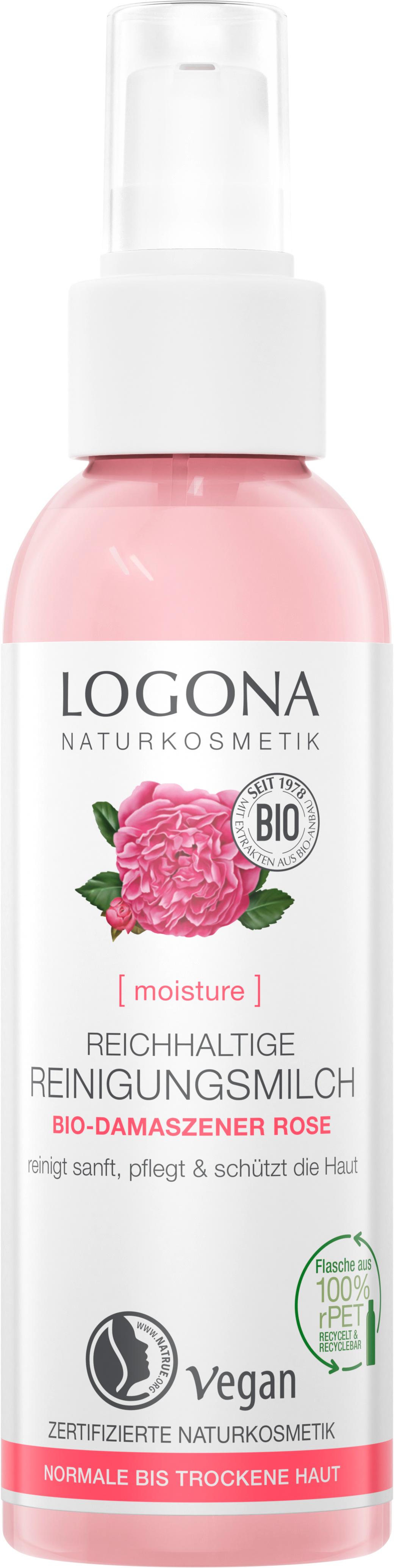 LOGONA MOISTURE Reichhaltige Reinigungsmilch Bio-Damaszener Rose
