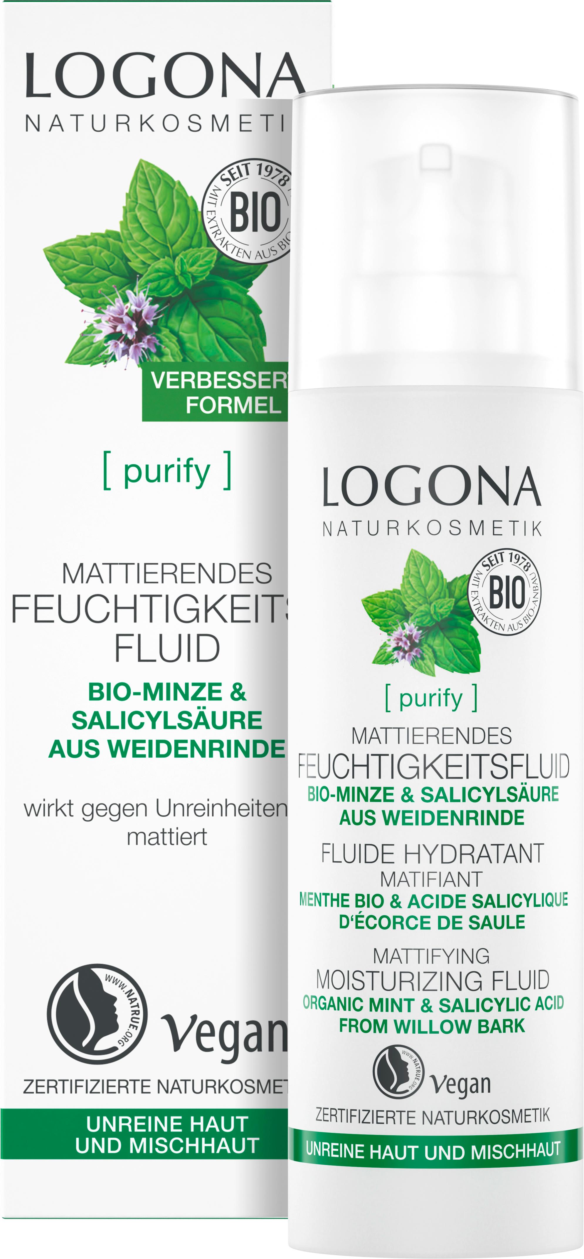 Produktbild LOGONA PURIFY Mattierendes Feuchtigkeitsfluid Bio-Minze&Salicylsäure aus der Weidenrinde 2 von 4