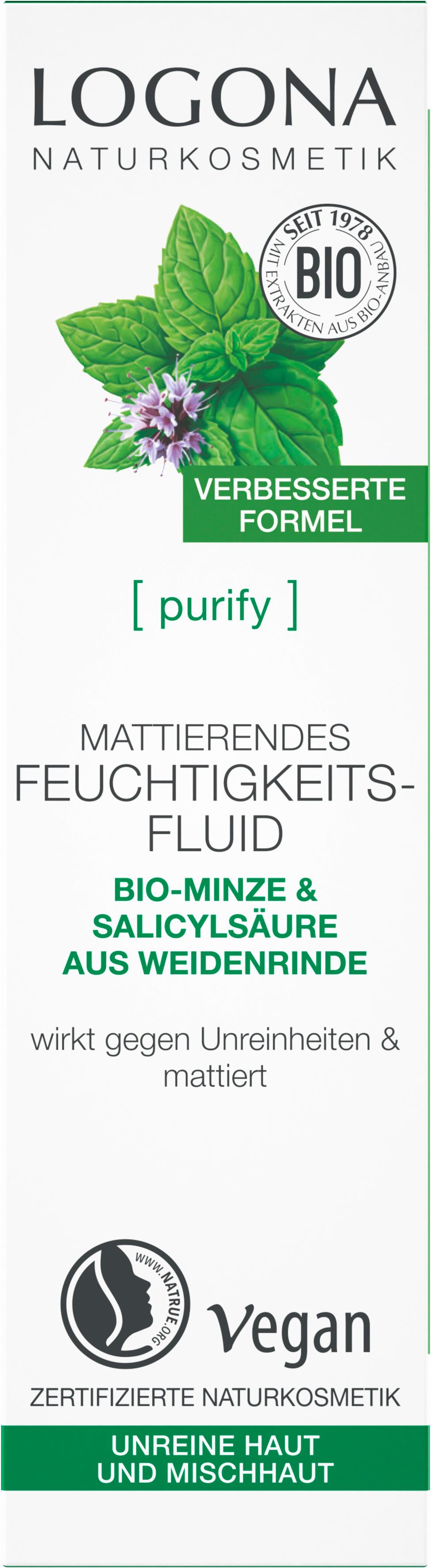LOGONA PURIFY Mattierendes Feuchtigkeitsfluid Bio-Minze&Salicylsäure aus der Weidenrinde
