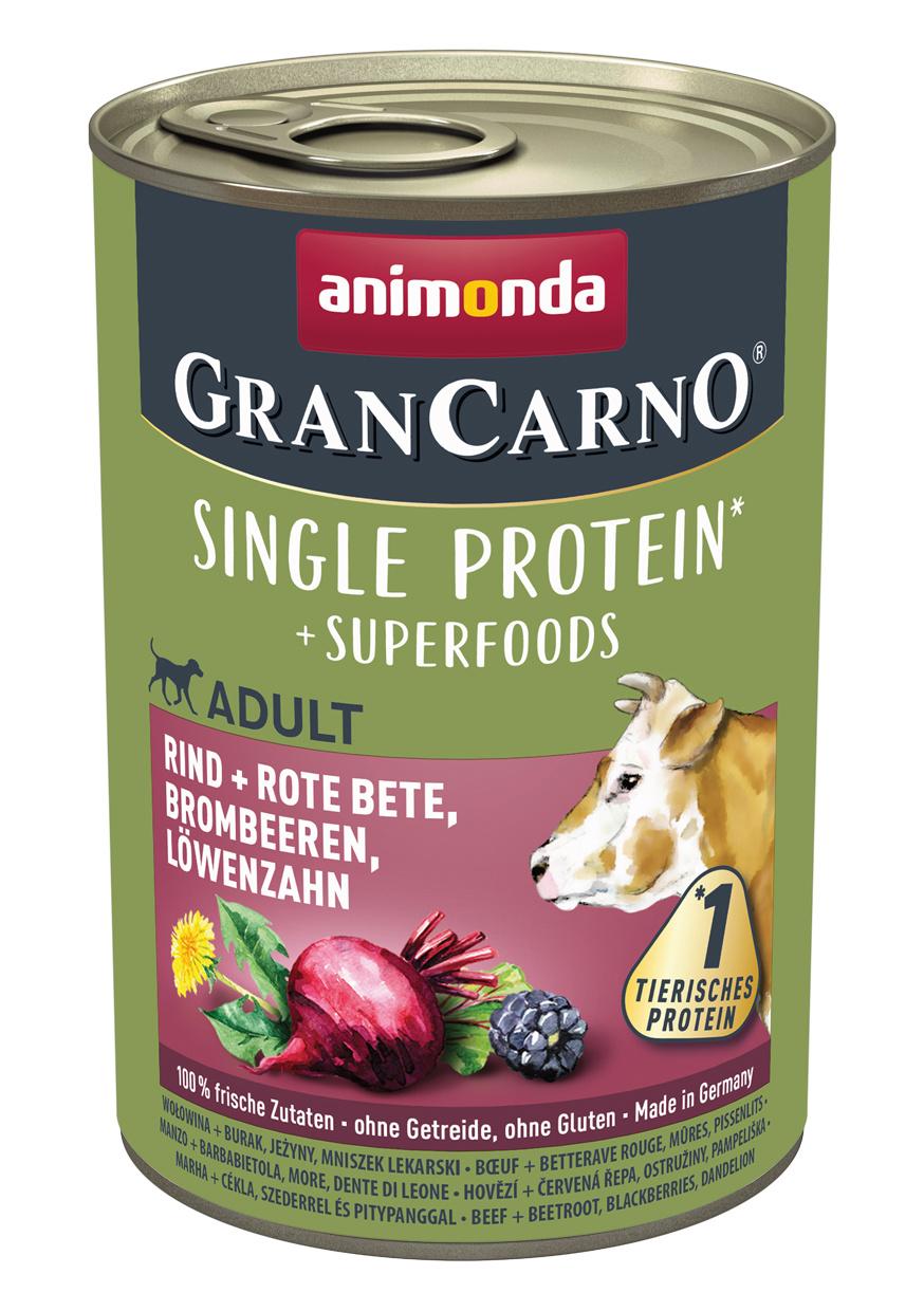 ANIMONDA Hundenassfutter GranCarno Adult Superfoods Rind + Rote Beete, Brombeeren, Löwenzahn