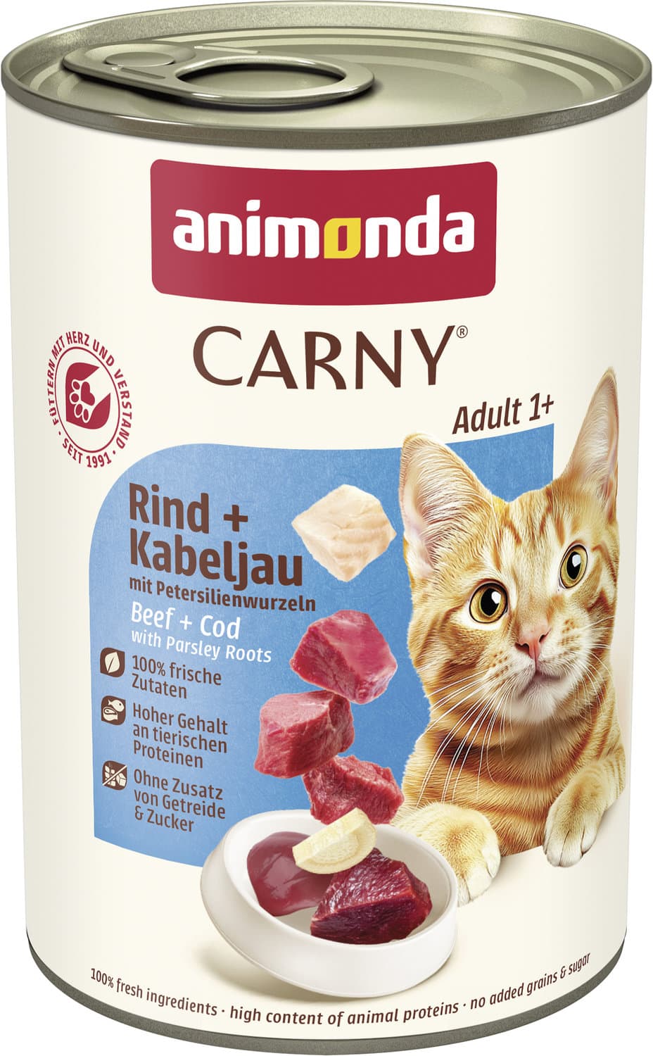 ANIMONDA Katzennassfutter Carny Adult Rind + Kabeljau mit Petersilienwurzeln