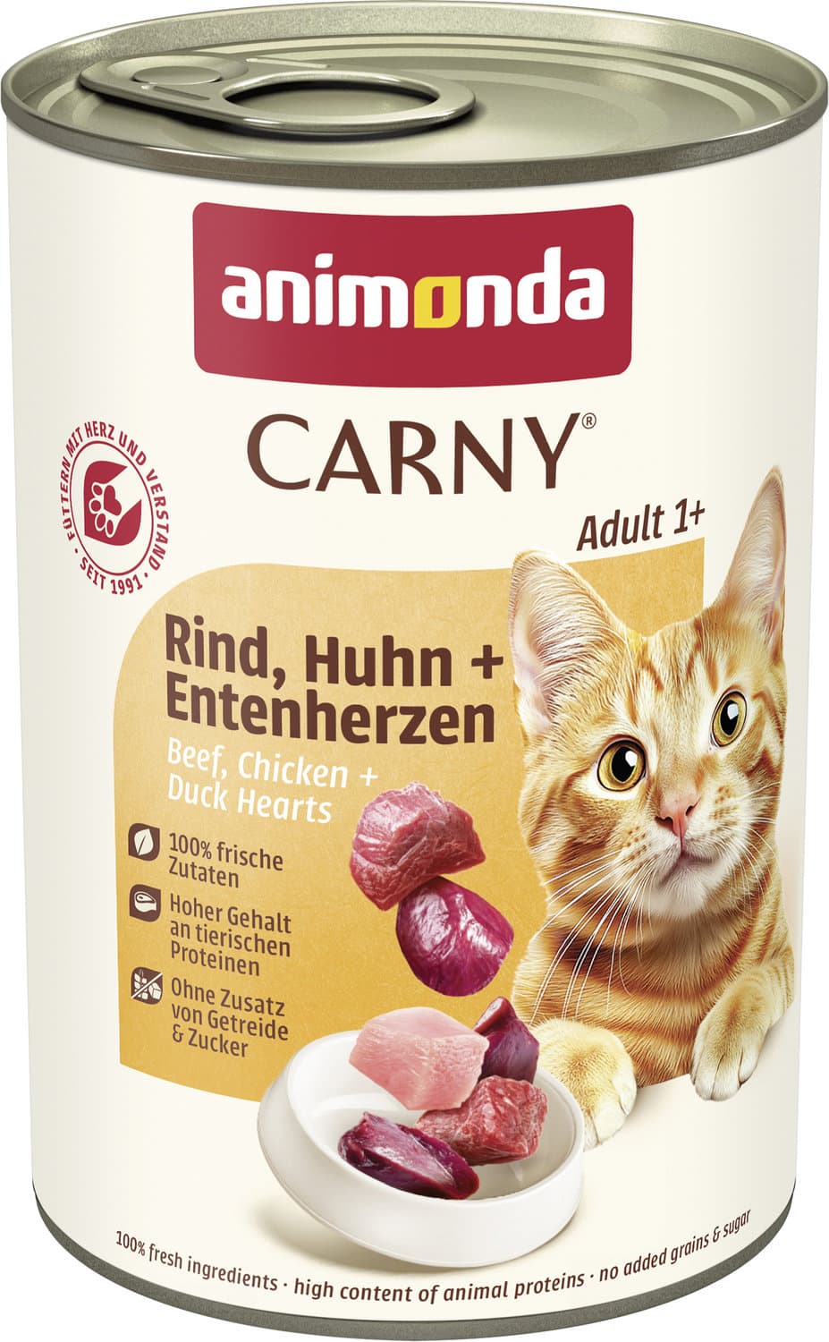 ANIMONDA Katzennassfutter Carny Adult Rind, Huhn + Entenherzen