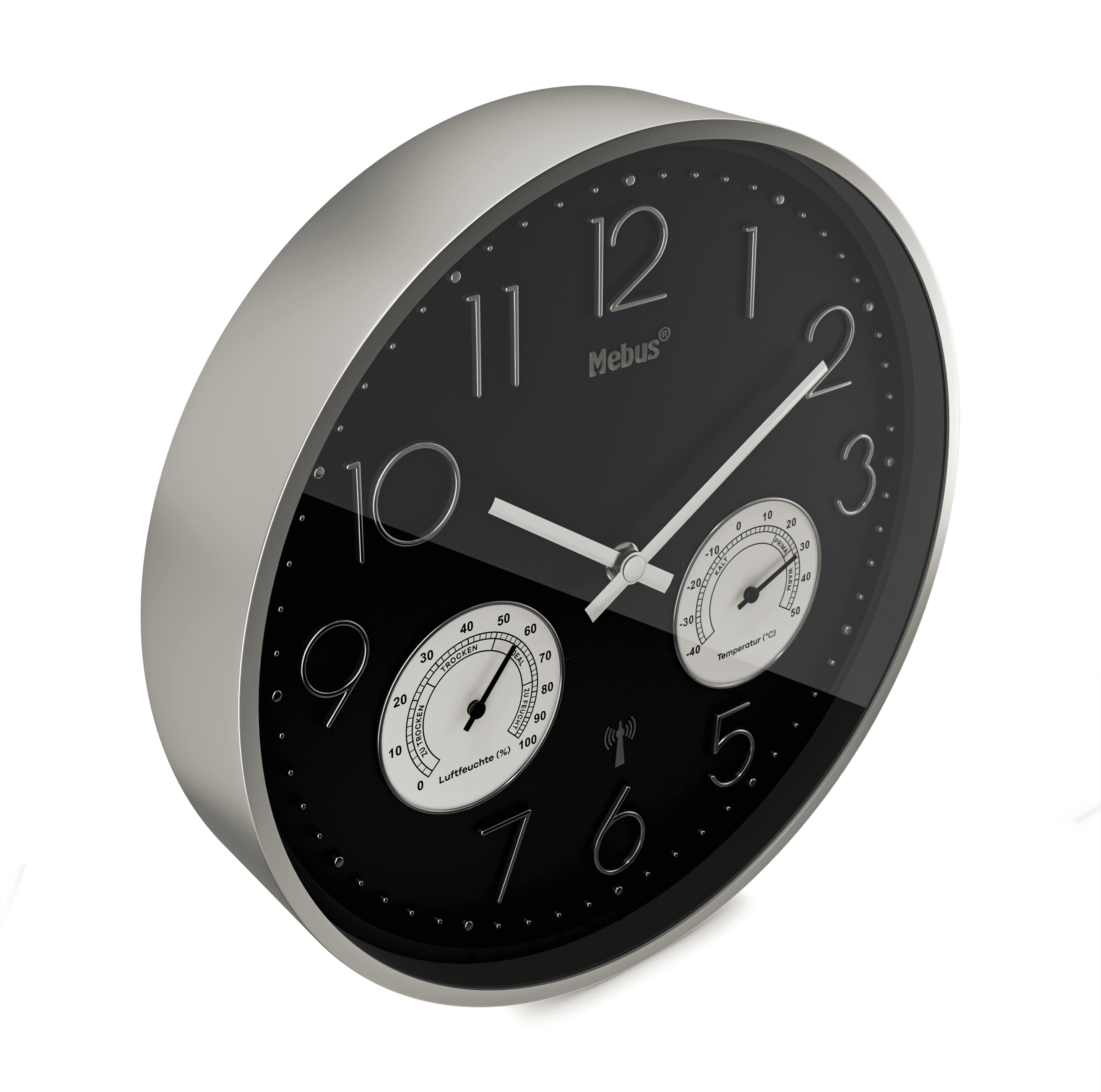 Produktbild Mebus Funk-Wanduhren mit Thermo-/Hygrometer Ø30cm 2 von 3