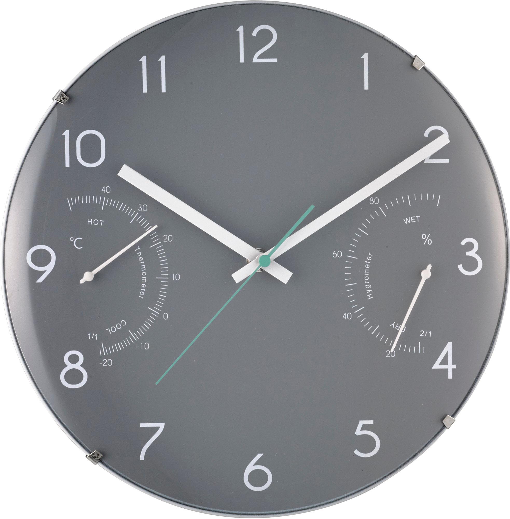 Mebus Quarz-Wanduhr mit Thermo-/Hygrometer Ø 30 cm