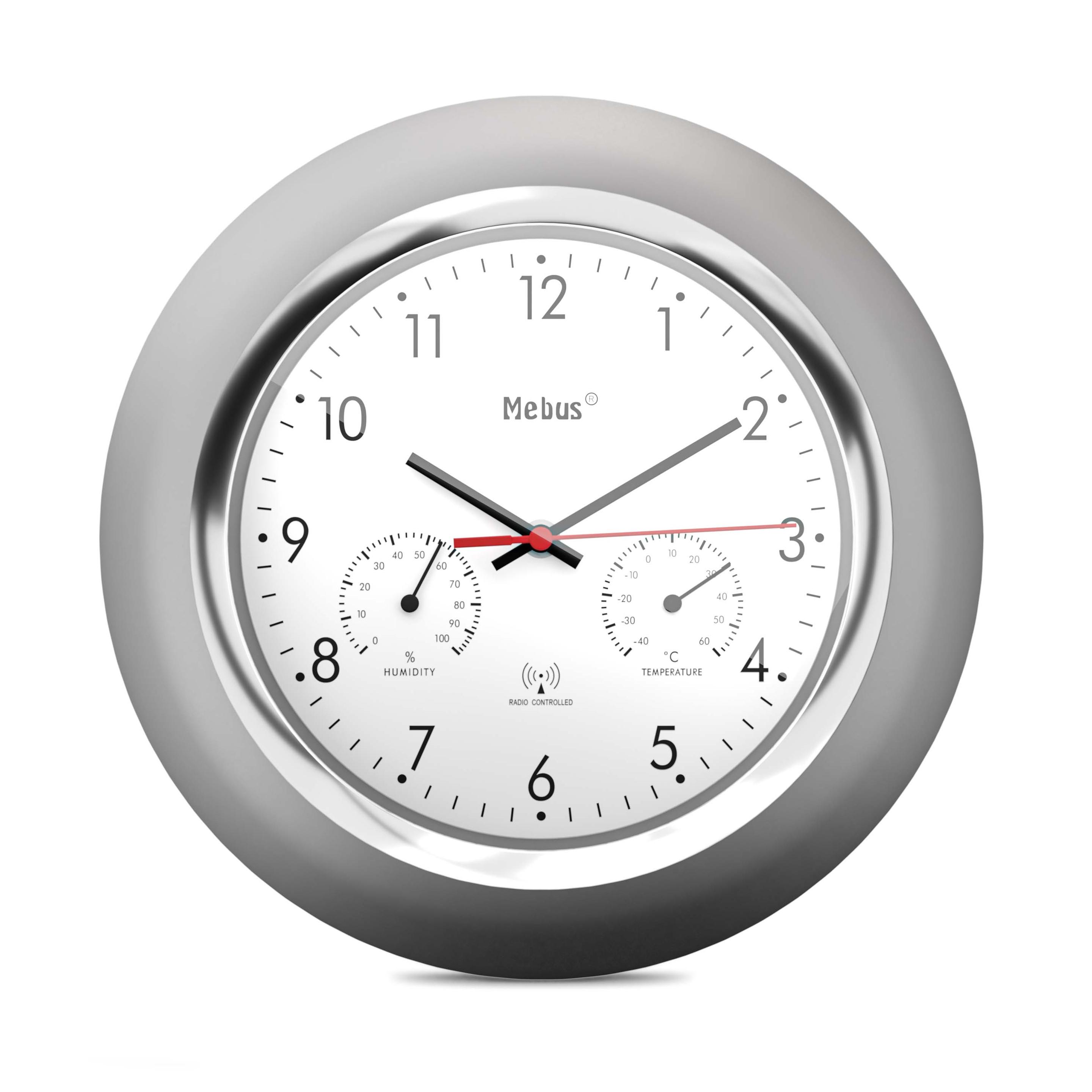Mebus Funk-Wanduhren mit Thermo-/Hygrometer Ø25cm