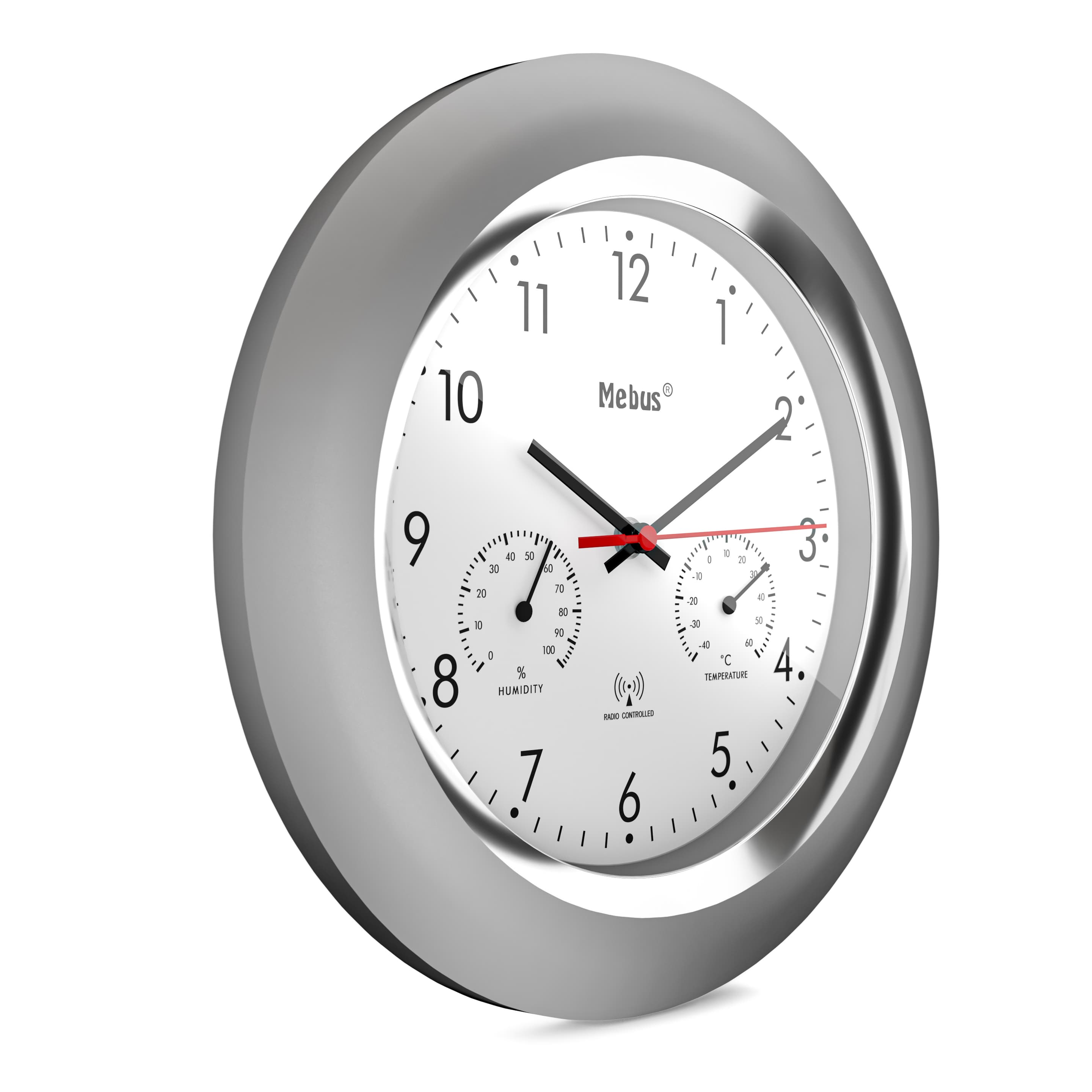 Produktbild Mebus Funk-Wanduhren mit Thermo-/Hygrometer Ø25cm 2 von 3