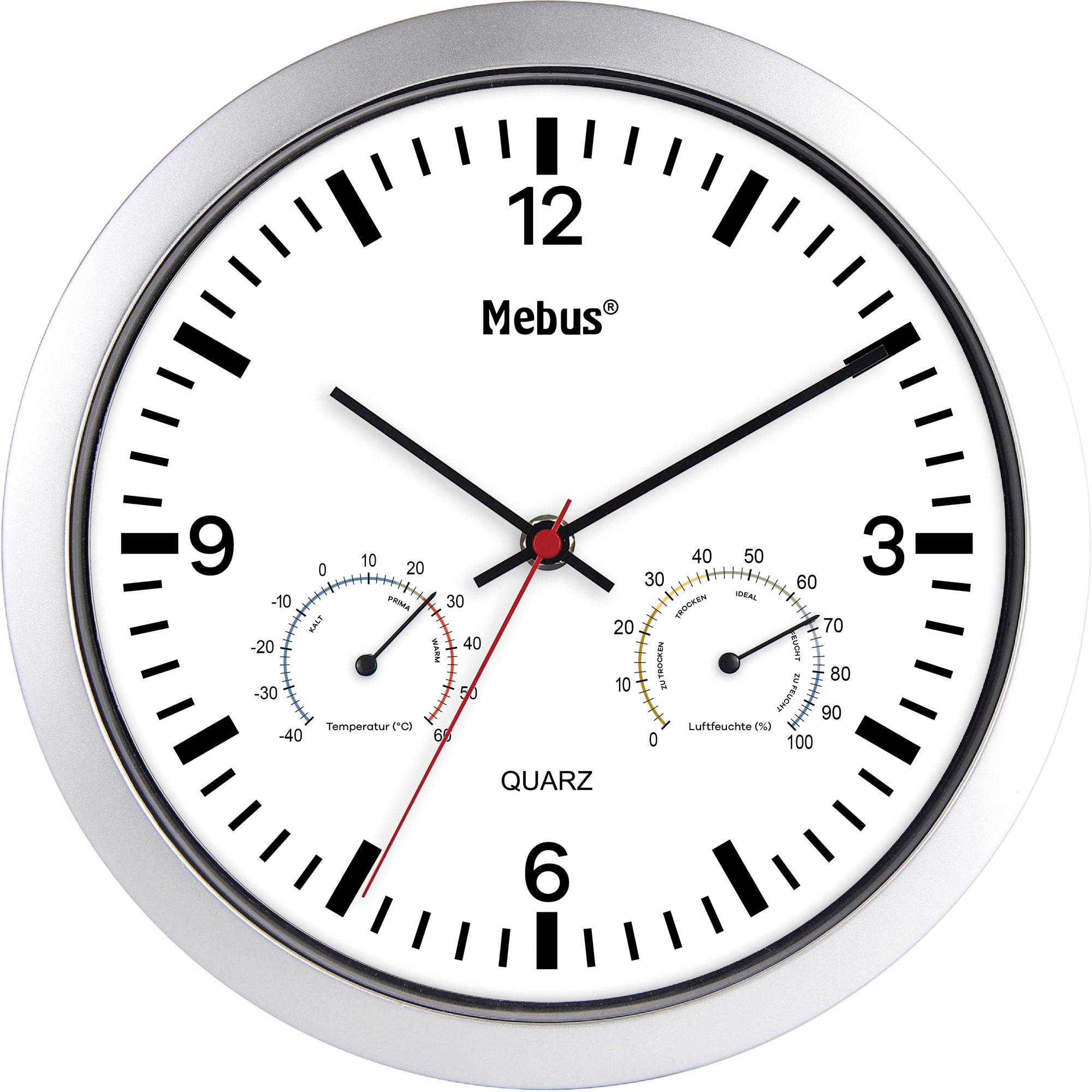 Mebus Quarz-Wanduhr mit Thermo-/Hygrometer Ø 25 cm