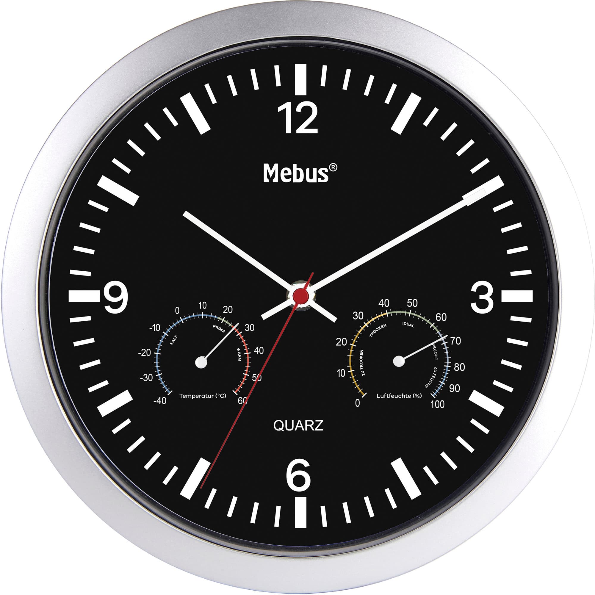 Mebus Quarz-Wanduhr mit Thermo-/Hygrometer Ø 25 cm