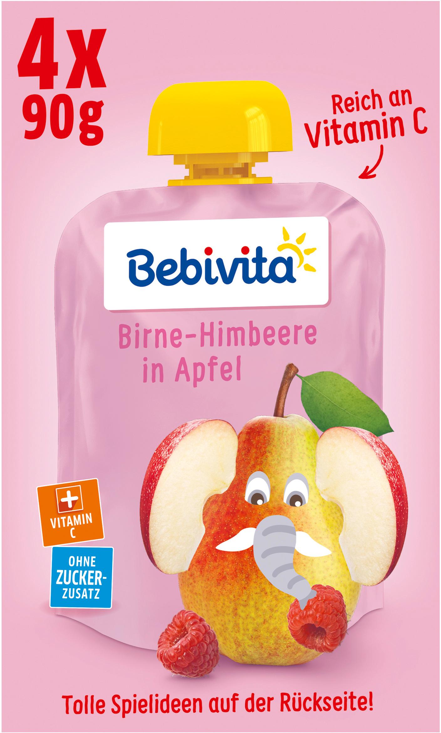 Bebivita Quetschbeutel Frucht Birne-Himbeere in Apfel, 4x90g