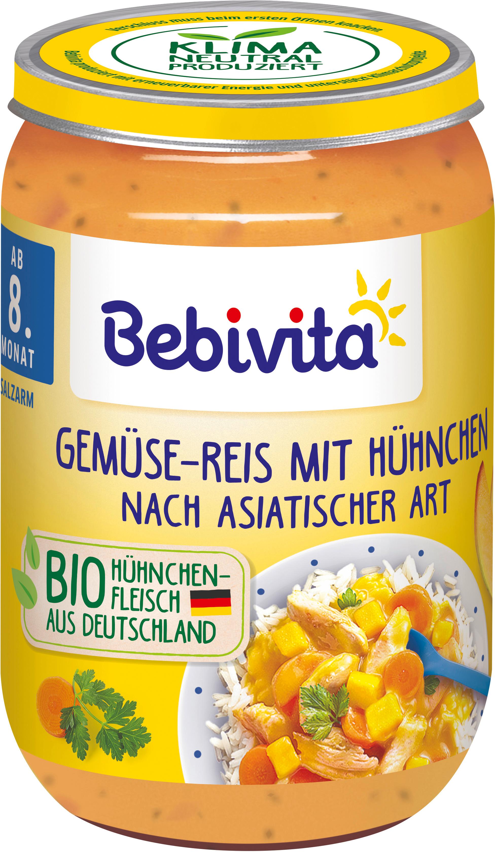 Bebivita Bio Menüs: Gemüse-Reis mit Hühnchen nach asiatischer Art