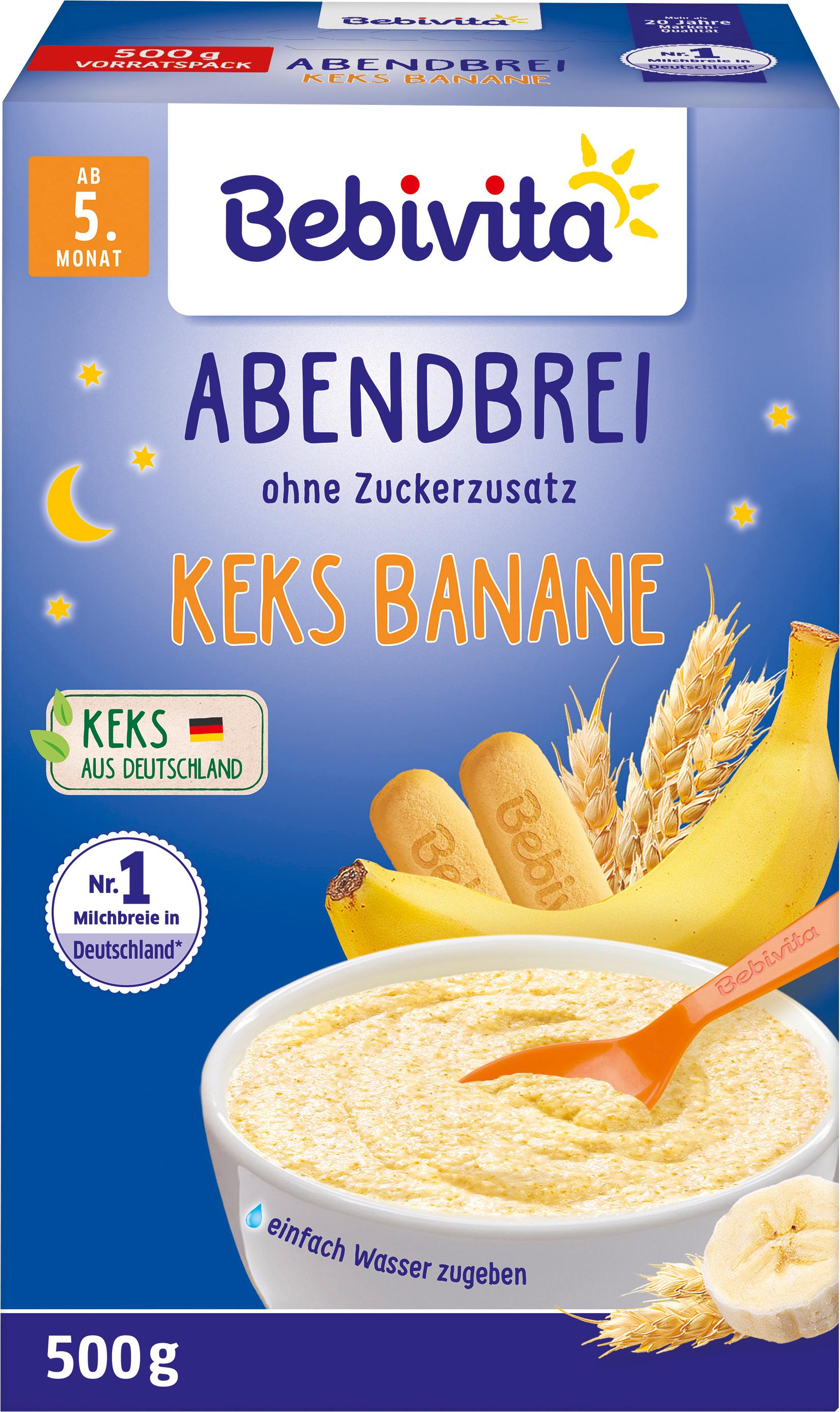 Bebivita Milchbreie ohne Zuckerzusatz Abendbrei Keks-Banane