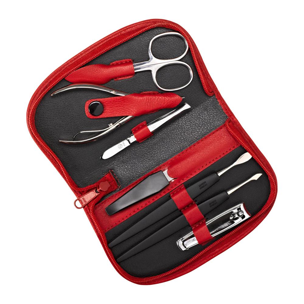 Maniküre-Etui Leder 7-teilig rot