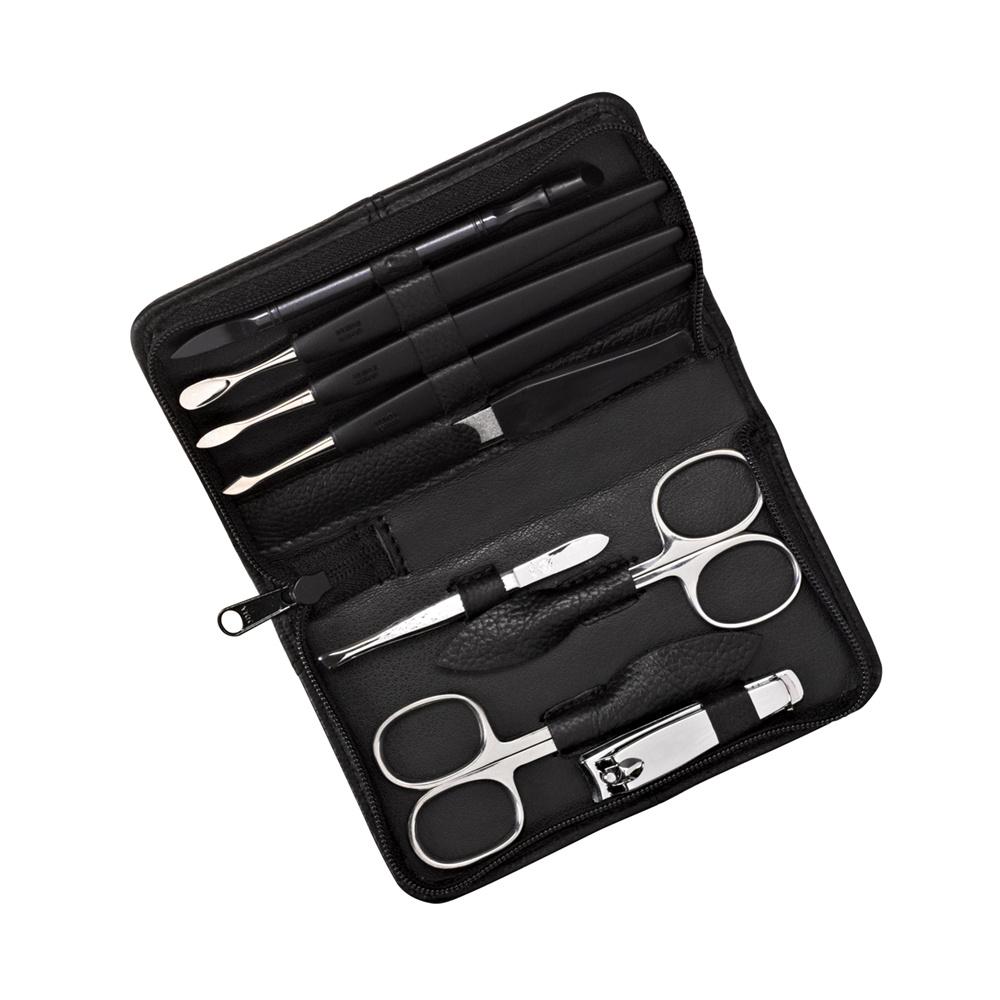 Kniebes Maniküre-Etui Leder 9-teilig schwarz